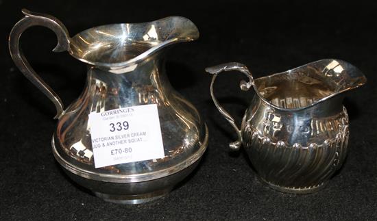 Victorian silver cream jug & another squat cream jug